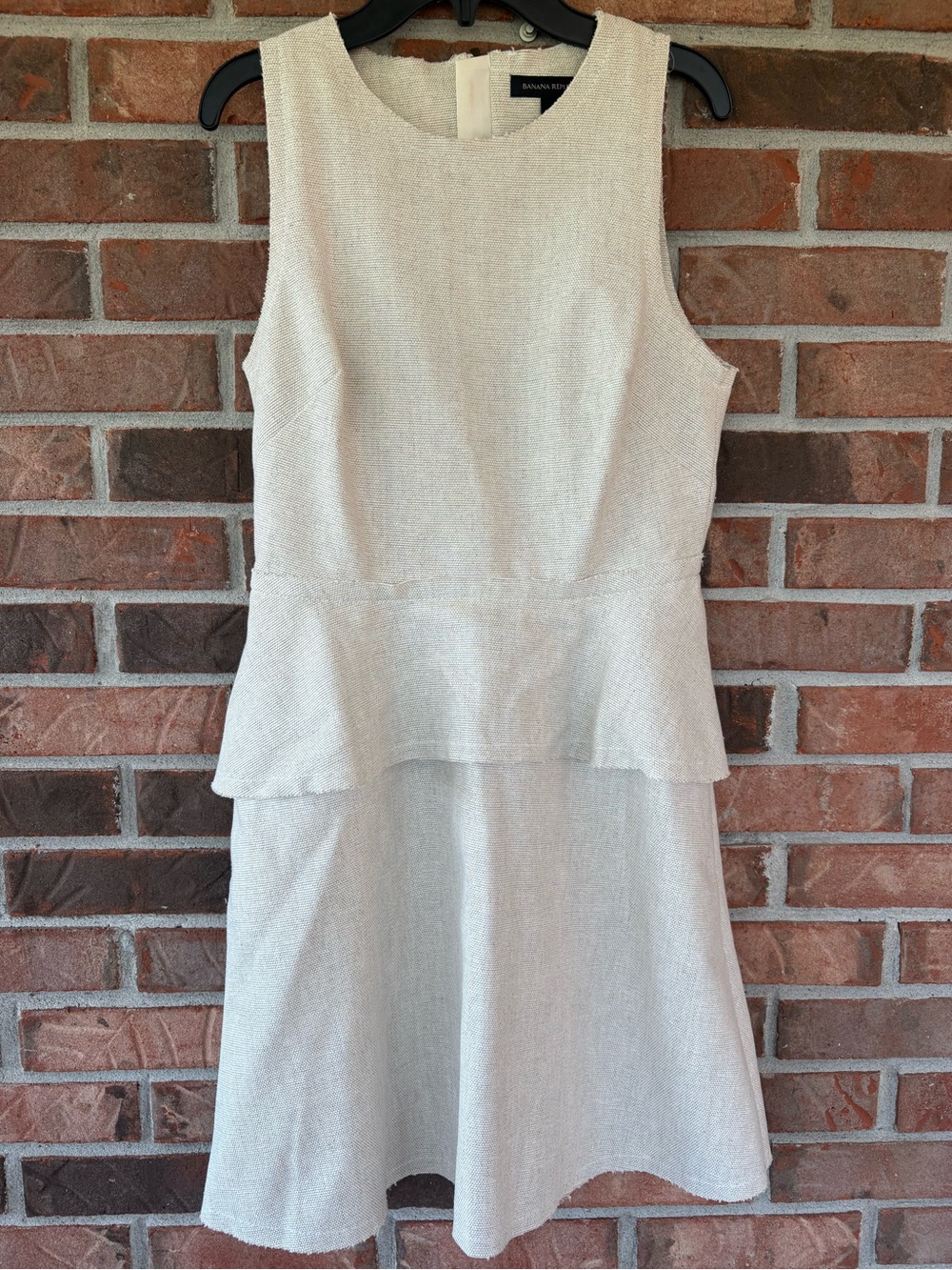 Banana Republic Cream Peplum Linen Sleeveless Dress, lined.